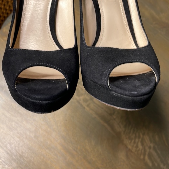 PRADA Black Suede Open Peep Toe Platform High Heel Pumps - Picture 7 of 16